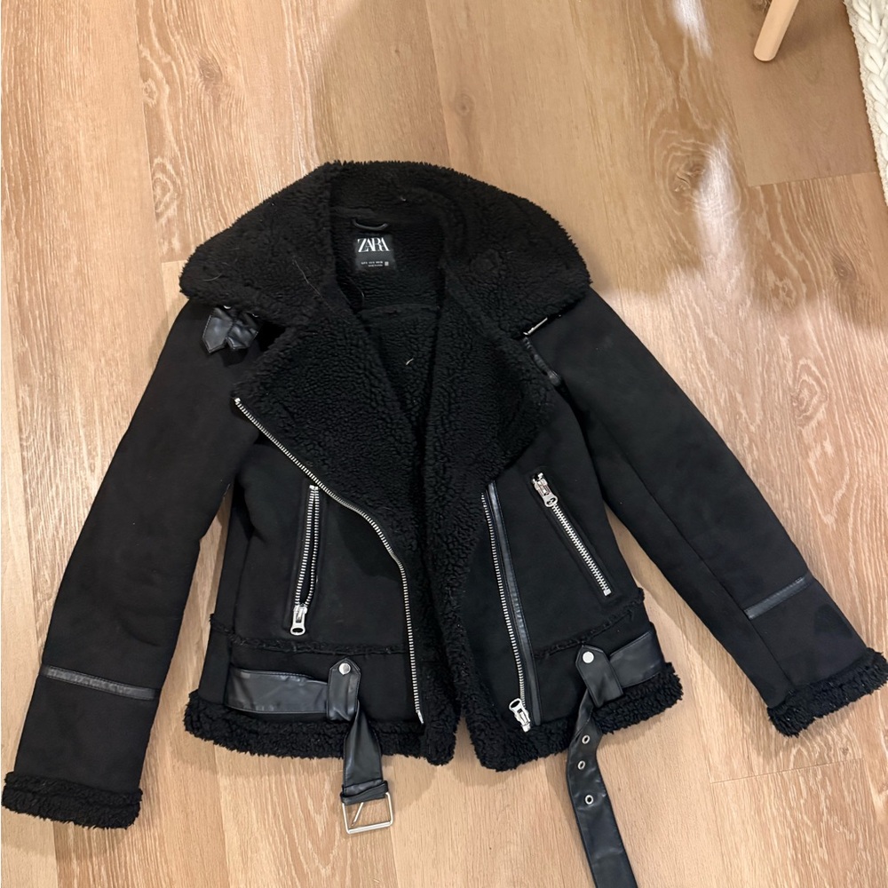 Zara Black Faux Shearling Jacket